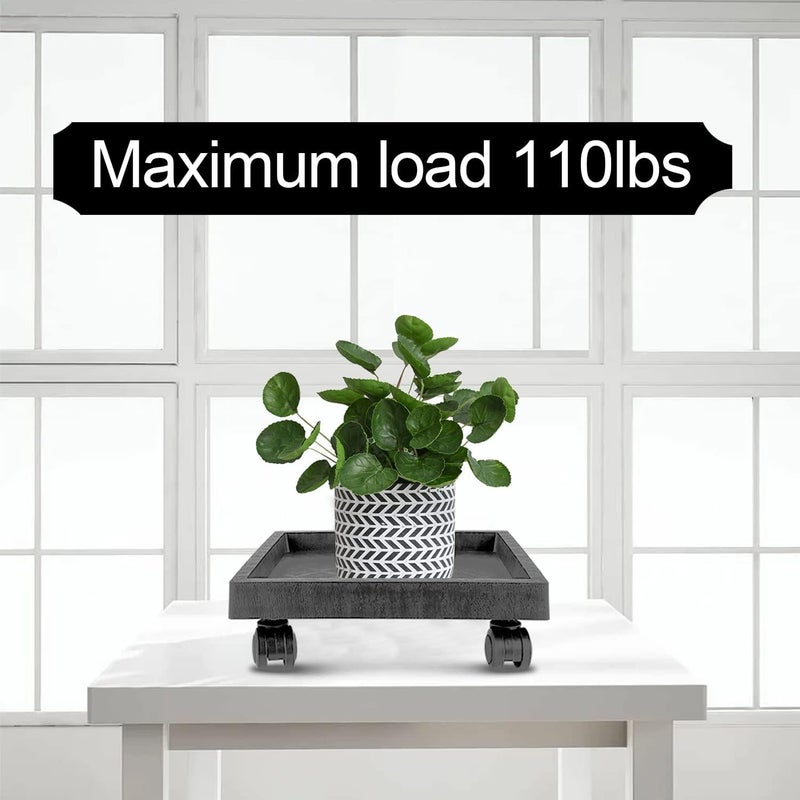 JOIKIT 2 Pack 11.8 Inch Square Plant Caddy with Wheels, Heavy Duty Rolling Plant Stand, Wheeled Planter Saucer Tray, Square Pot Trolley for Indoor Outdoor - Image 4